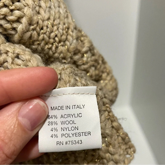 Vintage Berretti Made in Italy Open Knit Tan Gold Metallic Cardigan Medium - Picture 7 of 8